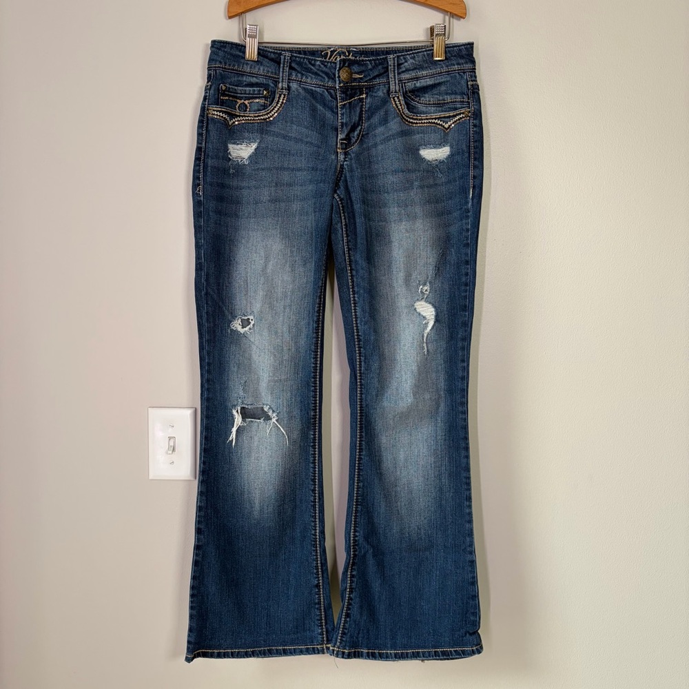 Vanity Sequin Detail Low Rise Distressed Bootcut Jeans Y2K Inspired